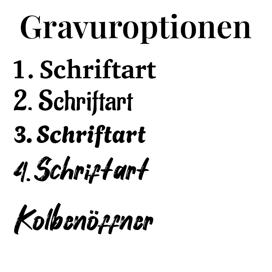 flaschenoeffner-motorkolben-gravuroptionen Gravuroptionen den Flaschenöffner Motorkolben mit verschiedenen Schriftarten