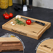 Übersicht der Zusatzoptionen für rustikale Schneidebretter: Griffmulden und Gravur