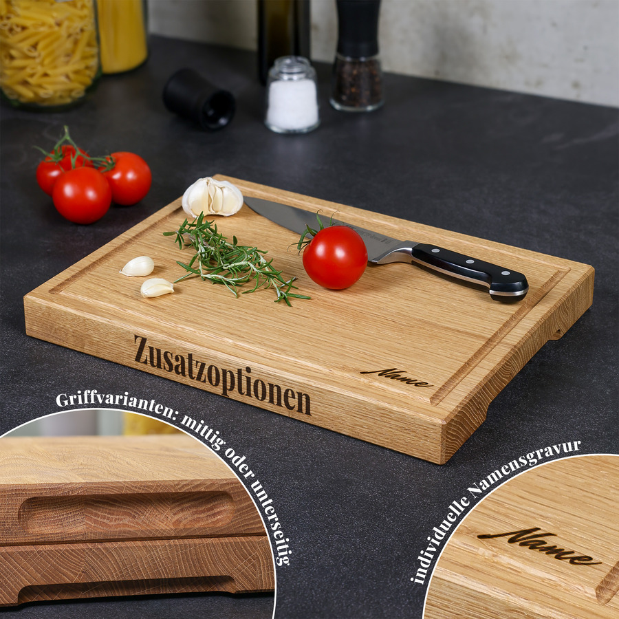 schneidebrett-gravur-griffmulden Übersicht der Zusatzoptionen für rustikale Schneidebretter: Griffmulden und Gravur