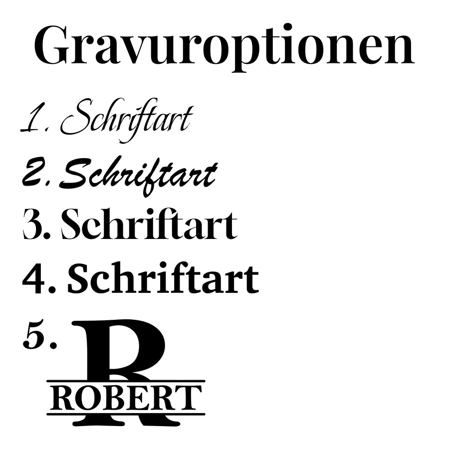 schneidebrett-gravuroptionen Gravuroptionen für Schneidebretter mit verschiedenen Schriftarten und einem Monogramm