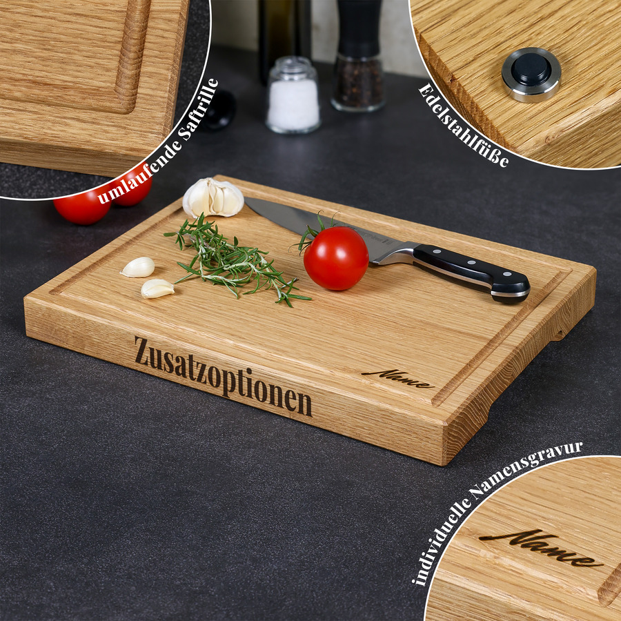 schneidebrett-optionen-saftrille-gravur-fuesse Übersicht der Zusatzoptionen für Schneidebretter: Saftrille, Gravur und Edelstahlfüße